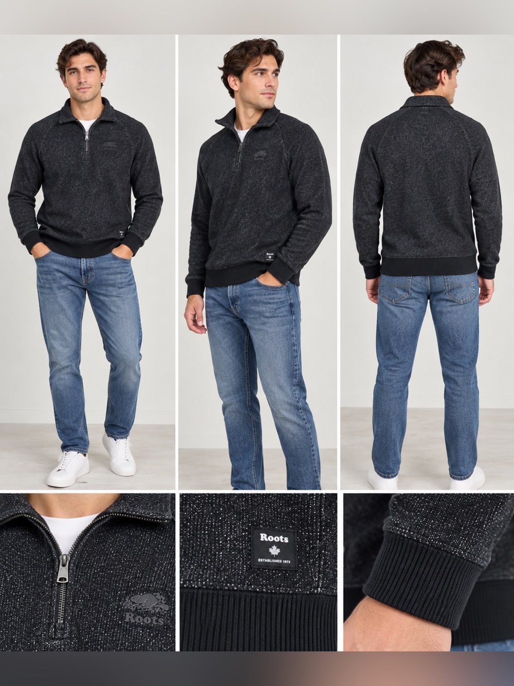 Roots Men's Charcoal Heather Quarter-Zip Sweater